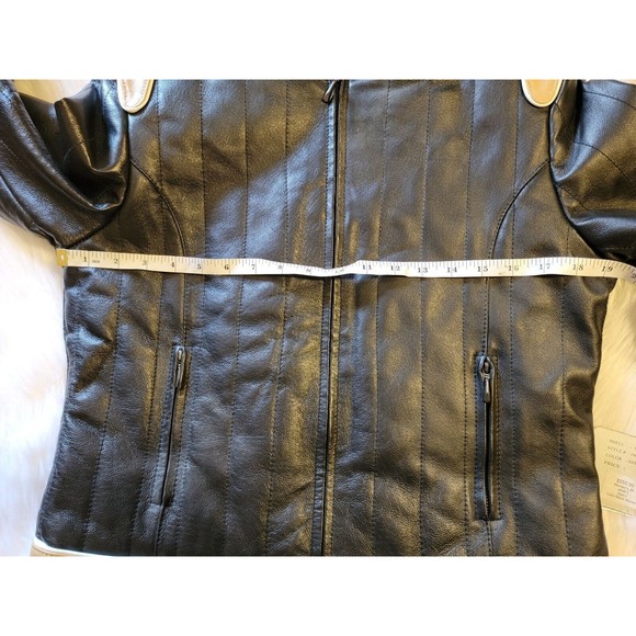 Women's Black Tan Leather Moto Jacket Sz M/L Biker Rocker Beautiful! NWT - Picture 13 of 16